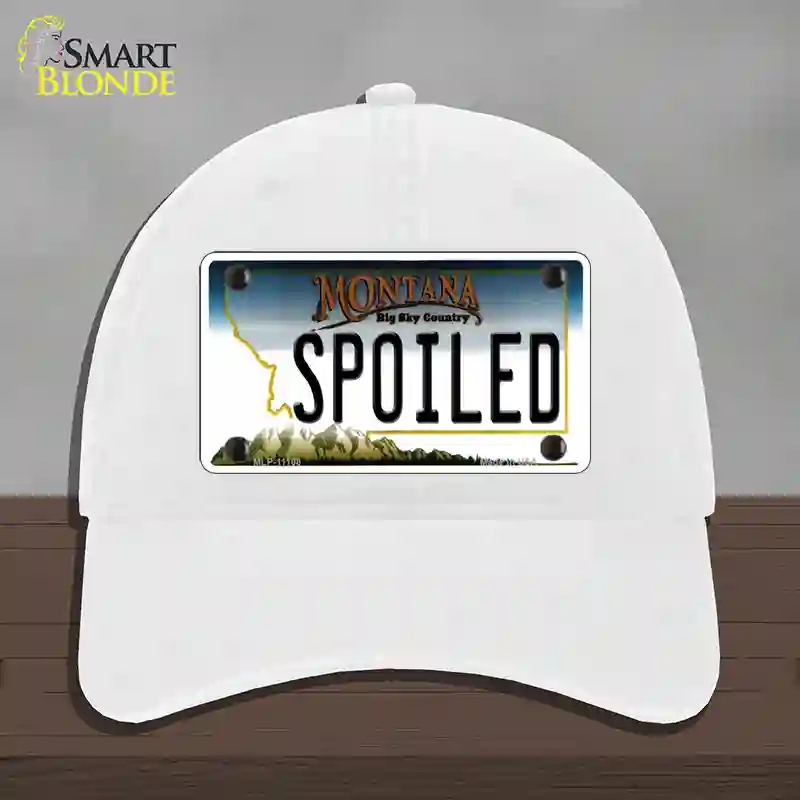 HAT14-MLP-11108 4 x 2.2 in. Spoiled Montana State Novelty License Plate Hat, White - Unconstructed Cotton