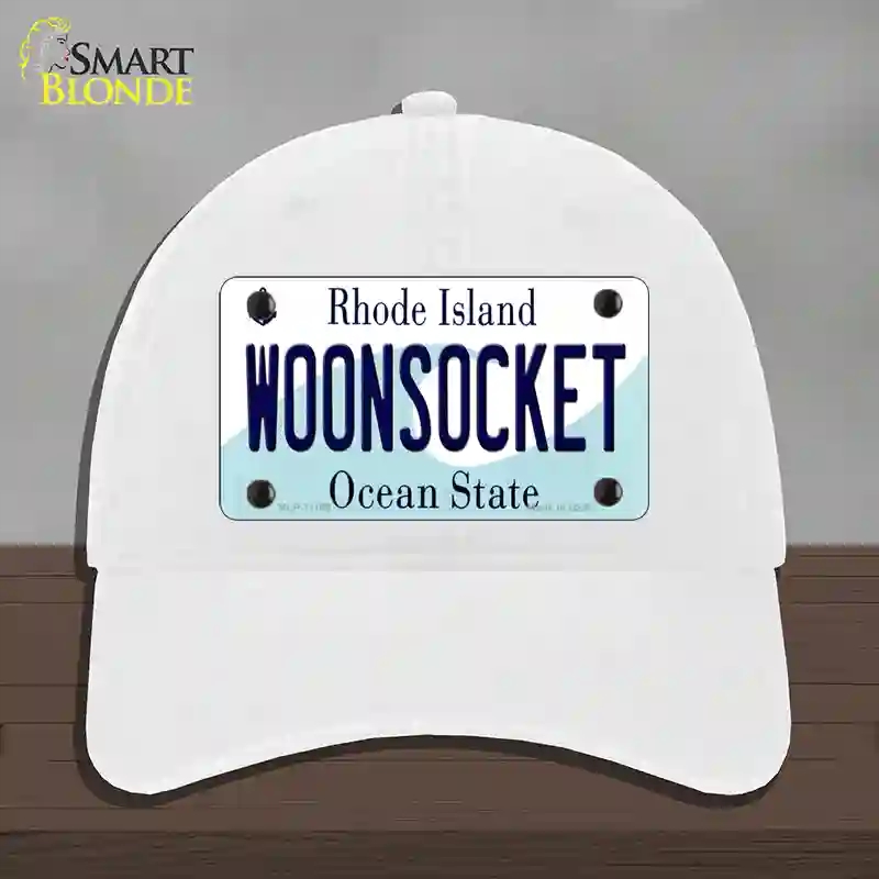 HAT14-MLP-11186 4 x 2.2 in. Woonsocket Rhode Island State Novelty License Plate Hat, White - Unconstructed Cotton