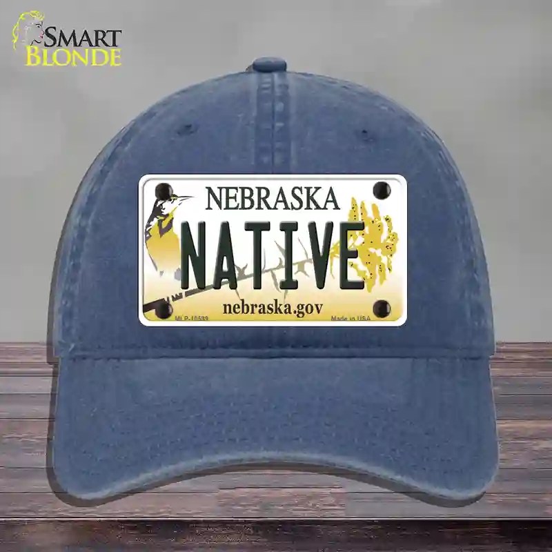 HAT11-MLP-10599 4 x 2.2 in. Native Nebraska Novelty License Plate Hat, Navy - Unconstructed Cotton