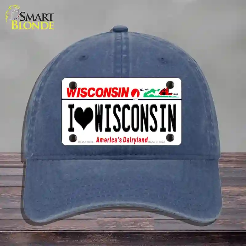 HAT11-MLP-10609 4 x 2.2 in. I Love Wisconsin Novelty License Plate Hat, Navy - Unconstructed Cotton
