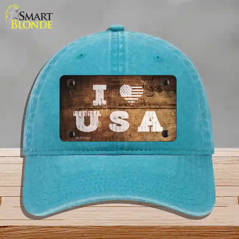 HAT10-MLP-12184 4 x 2.2 in. I Love USA Novelty License Plate Hat, Lake Blue - Unconstructed Cotton