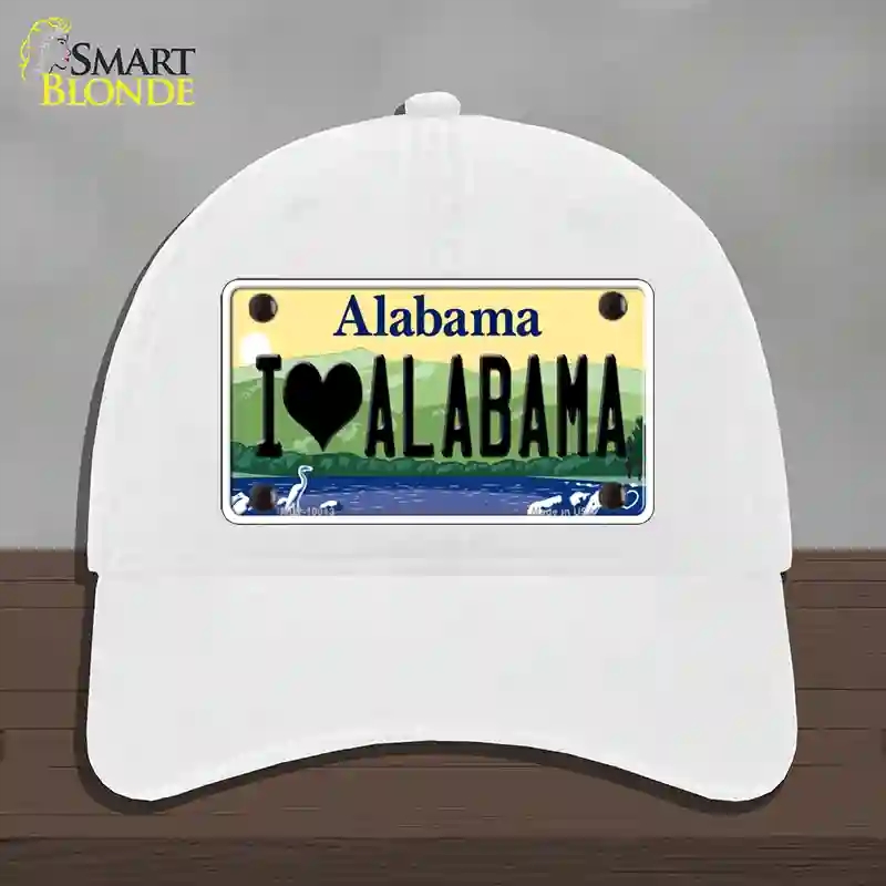 HAT14-MLP-10013 4 x 2.2 in. I Love Alabama Novelty License Plate Hat, White - Unconstructed Cotton