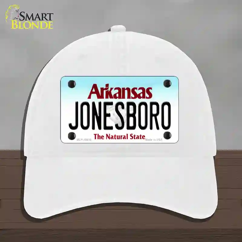 HAT14-MLP-10030 4 x 2.2 in. Jonesboro Arkansas Novelty License Plate Hat, White - Unconstructed Cotton -  Smart Blonde