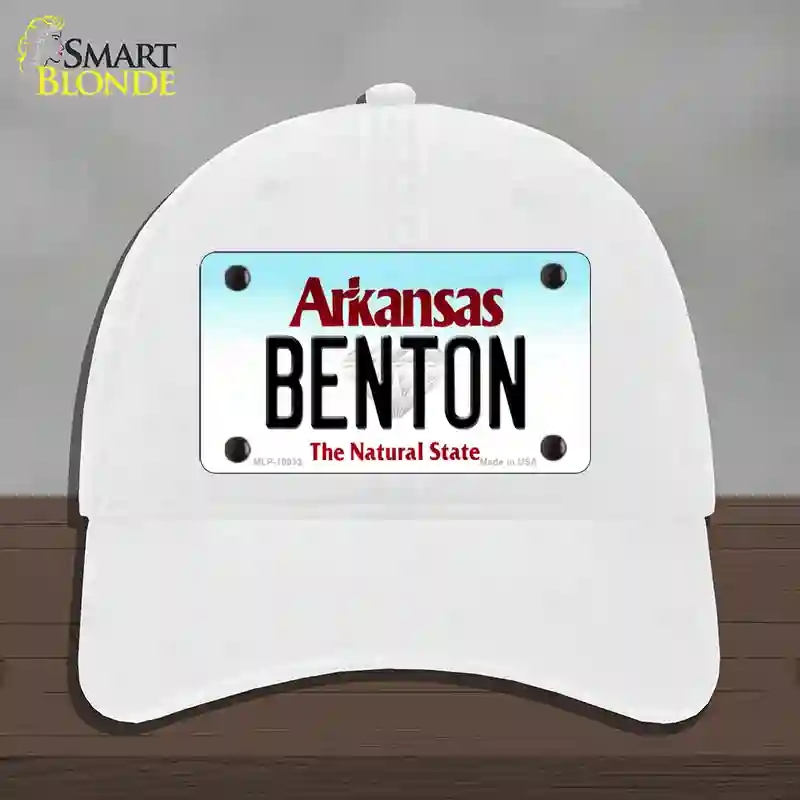 HAT14-MLP-10033 4 x 2.2 in. Benton Arkansas Novelty License Plate Hat, White - Unconstructed Cotton