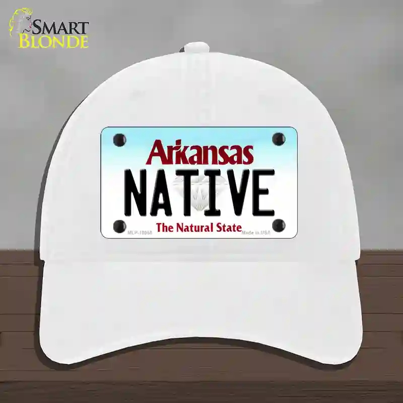 HAT14-MLP-10055 4 x 2.2 in. Native Arkansas Novelty License Plate Hat, White - Unconstructed Cotton