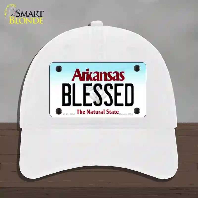 HAT14-MLP-10056 4 x 2.2 in. Blessed Arkansas Novelty License Plate Hat, White - Unconstructed Cotton