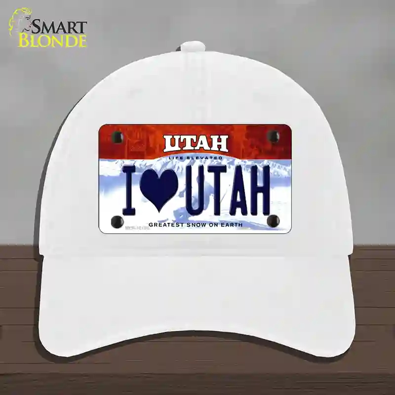 HAT14-MLP-10196 4 x 2.2 in. I Love Utah Novelty License Plate Hat, White - Unconstructed Cotton