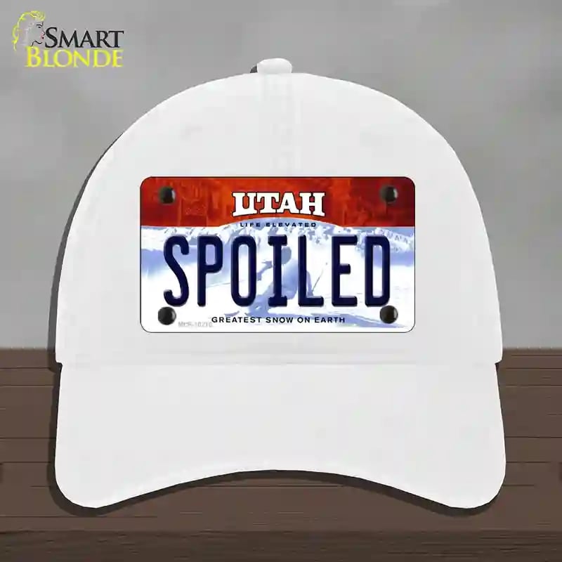 HAT14-MLP-10210 4 x 2.2 in. Spoiled Utah Novelty License Plate Hat, White - Unconstructed Cotton