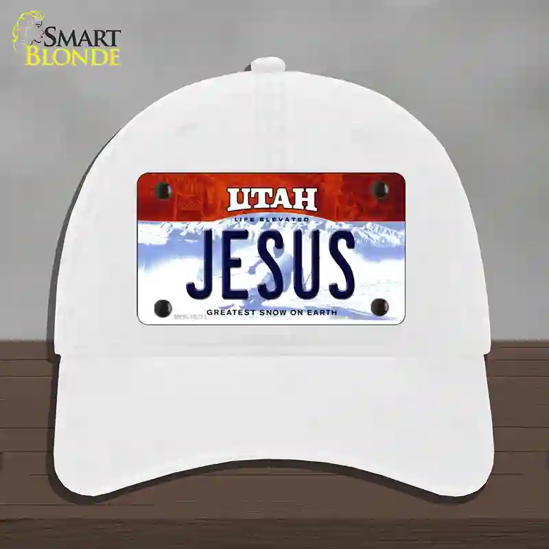 HAT14-MLP-10211 4 x 2.2 in. Jesus Utah Novelty License Plate Hat, White - Unconstructed Cotton