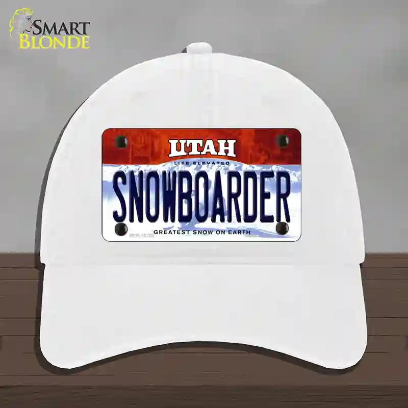 HAT14-MLP-10226 4 x 2.2 in. Snowboarder Utah Novelty License Plate Hat, White - Unconstructed Cotton