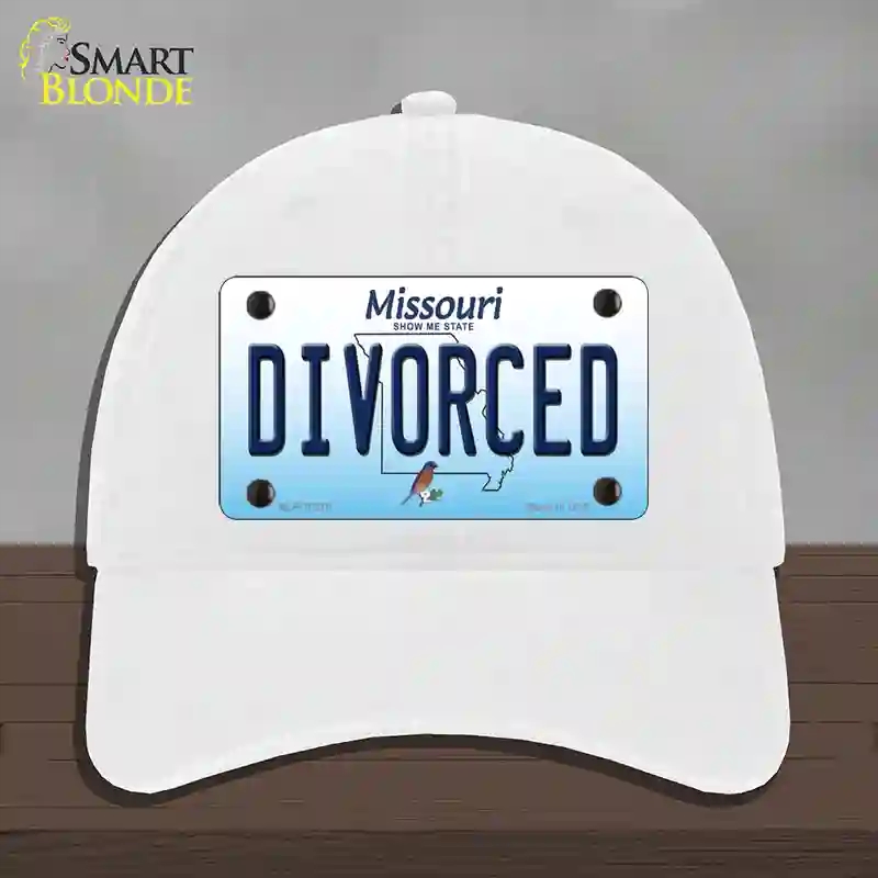 HAT14-MLP-10278 4 x 2.2 in. Divorced Missouri Novelty License Plate Hat, White - Unconstructed Cotton