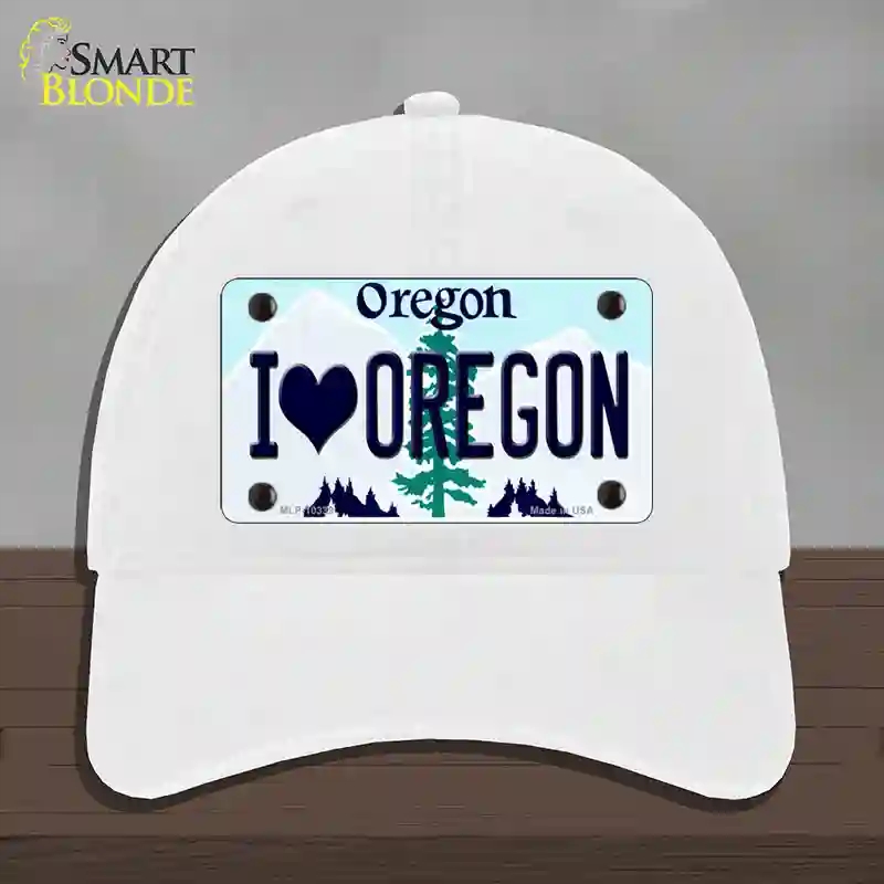 HAT14-MLP-10339 4 x 2.2 in. I Love Oregon Novelty License Plate Hat, White - Unconstructed Cotton