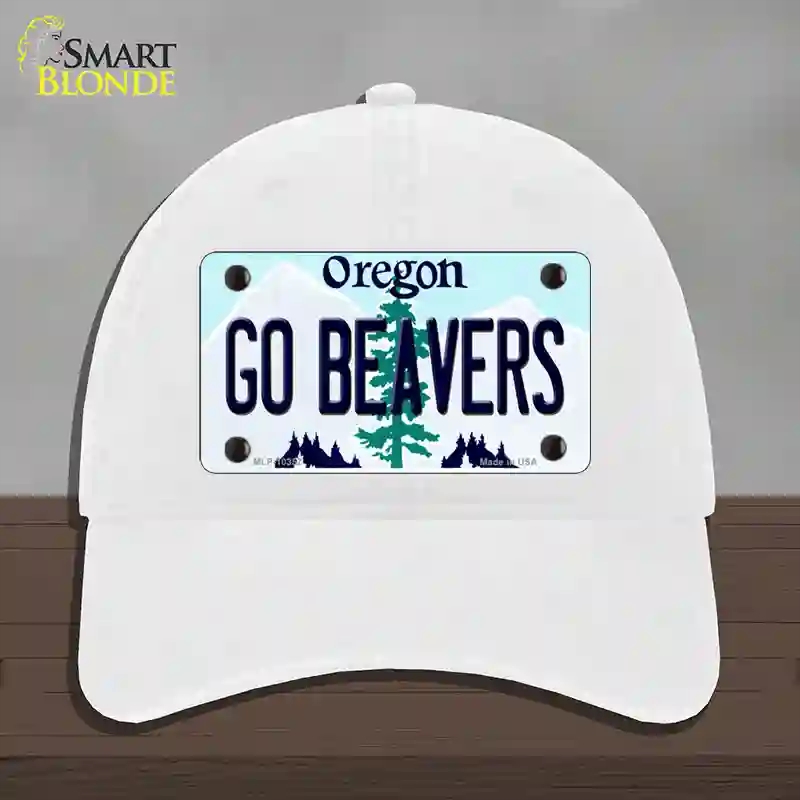 HAT14-MLP-10357 4 x 2.2 in. Go Beavers Oregon Novelty License Plate Hat, White - Unconstructed Cotton