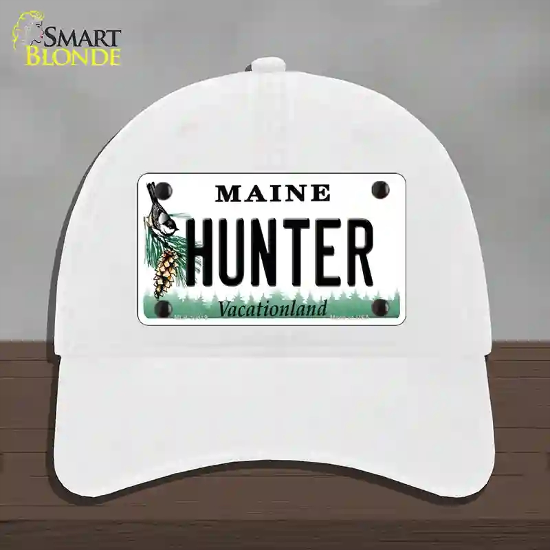 HAT14-MLP-10419 4 x 2.2 in. Hunter Maine Novelty License Plate Hat, White - Unconstructed Cotton