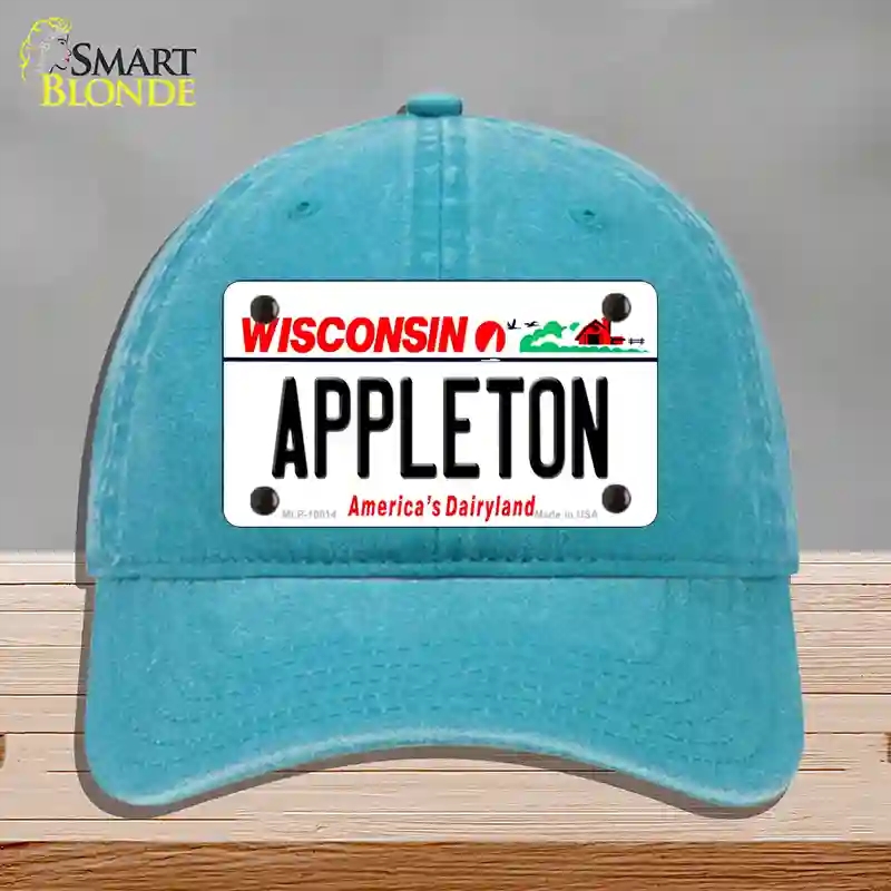 HAT10-MLP-10614 4 x 2.2 in. Appleton Wisconsin Novelty License Plate Hat, Lake Blue - Unconstructed Cotton