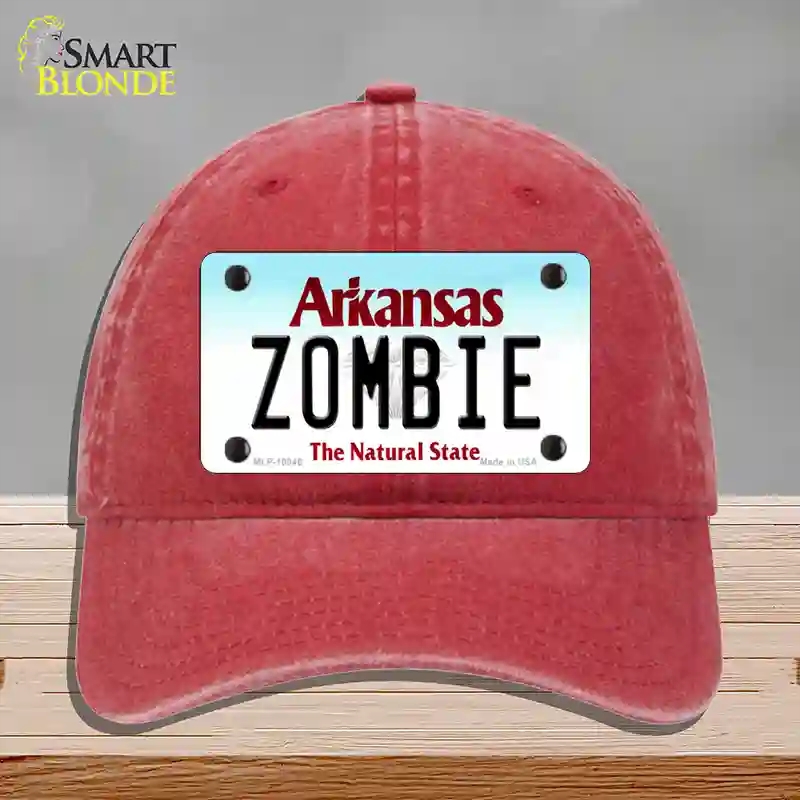 HAT13-MLP-10046 4 x 2.2 in. Zombie Arkansas Novelty License Plate Hat, Red - Unconstructed Cotton