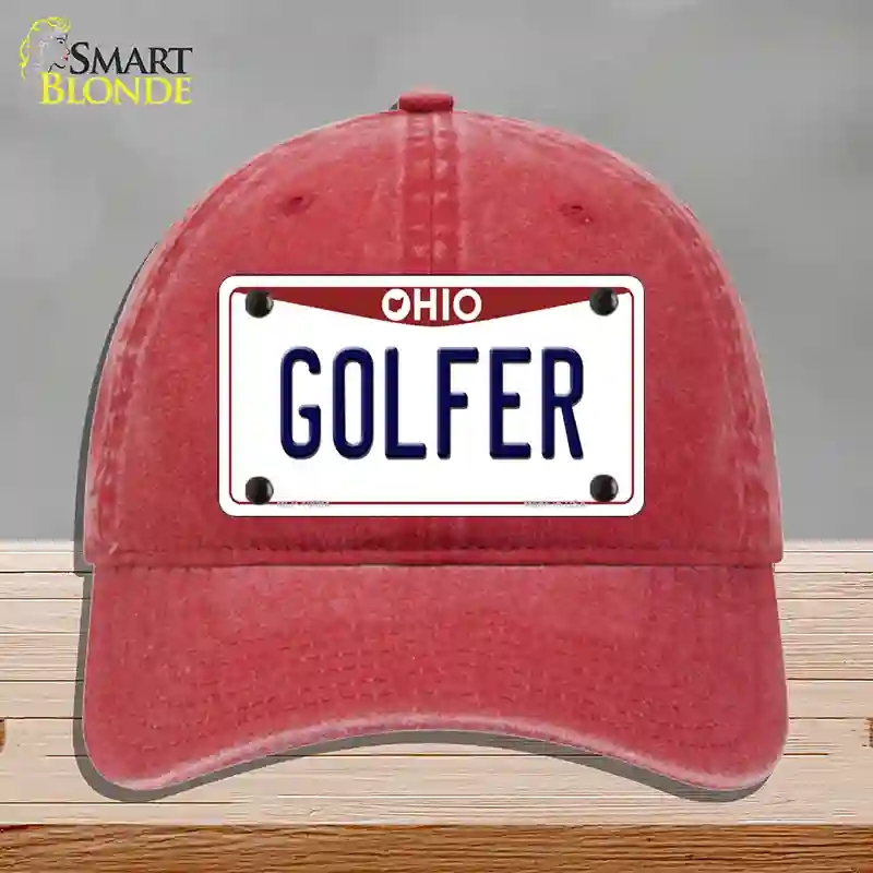 HAT13-MLP-10094 4 x 2.2 in. Golfer Ohio Novelty License Plate Hat, Red - Unconstructed Cotton