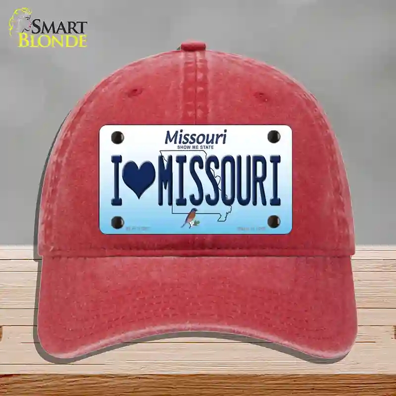 HAT13-MLP-10247 4 x 2.2 in. I Love Missouri Novelty License Plate Hat, Red - Unconstructed Cotton