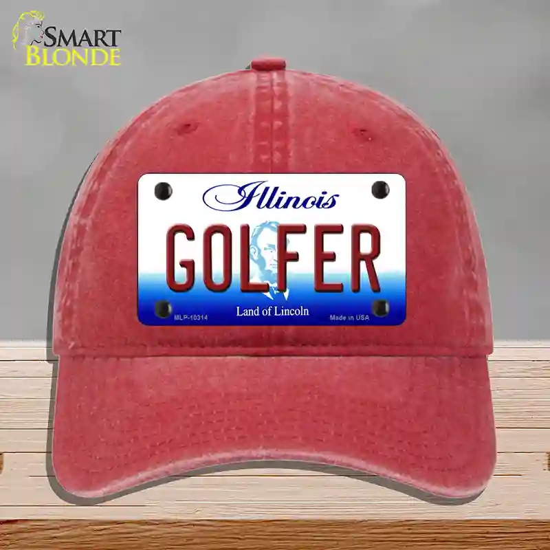 HAT13-MLP-10314 4 x 2.2 in. Golfer Illinois Novelty License Plate Hat, Red - Unconstructed Cotton