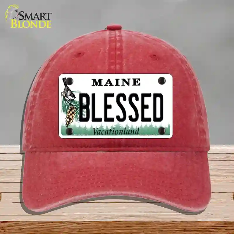HAT13-MLP-10417 4 x 2.2 in. Blessed Maine Novelty License Plate Hat, Red - Unconstructed Cotton