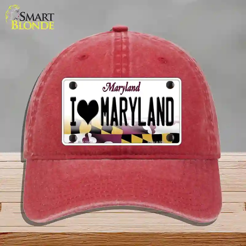 HAT13-MLP-10462 4 x 2.2 in. I Love Maryland Novelty License Plate Hat, Red - Unconstructed Cotton