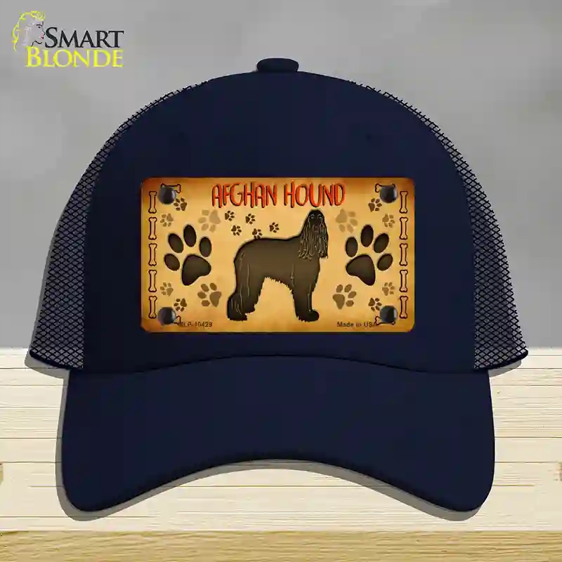 HAT16-MLP-10429 4 x 2.2 in. Afghan Hound Novelty License Plate Hat, Navy - Mesh