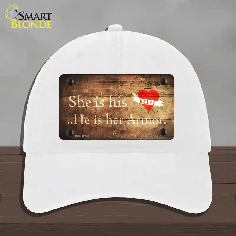 HAT14-MLP-12046 4 x 2.2 in. His Heart Her Armor Novelty License Plate Hat, White - Unconstructed Cotton
