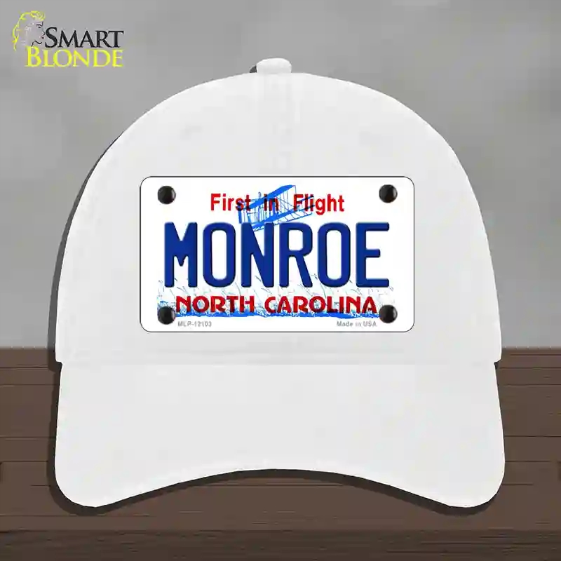 HAT14-MLP-12103 4 x 2.2 in. Monroe North Carolina State Novelty License Plate Hat, White - Unconstructed Cotton