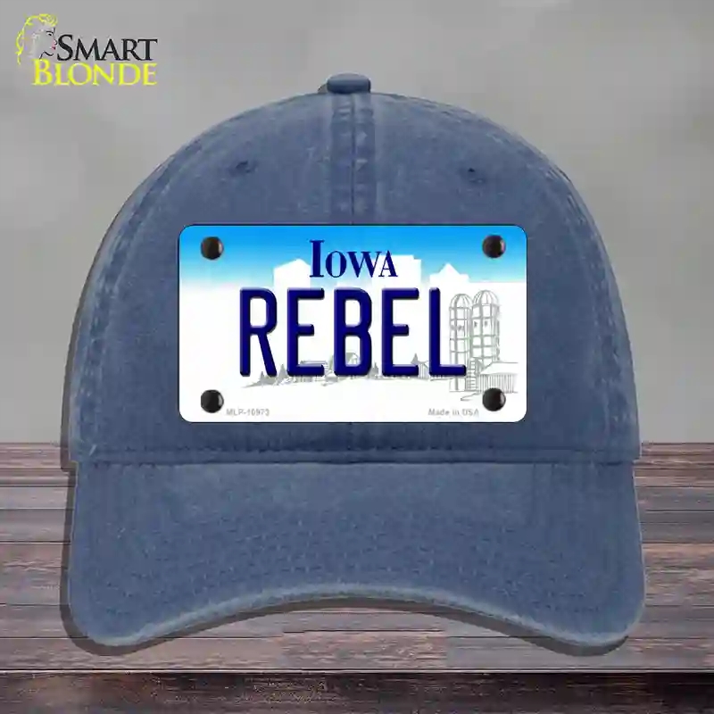 HAT11-MLP-10973 4 x 2.2 in. Rebel Iowa Novelty License Plate Hat, Navy - Unconstructed Cotton