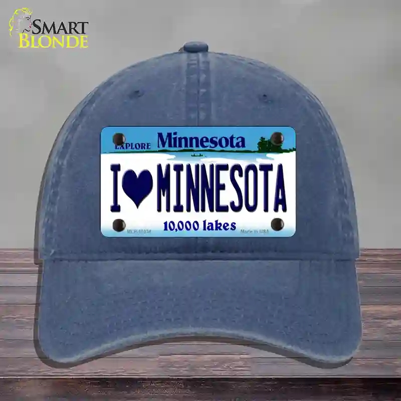 HAT11-MLP-11034 4 x 2.2 in. I Love Minnesota Novelty License Plate Hat, Navy - Unconstructed Cotton