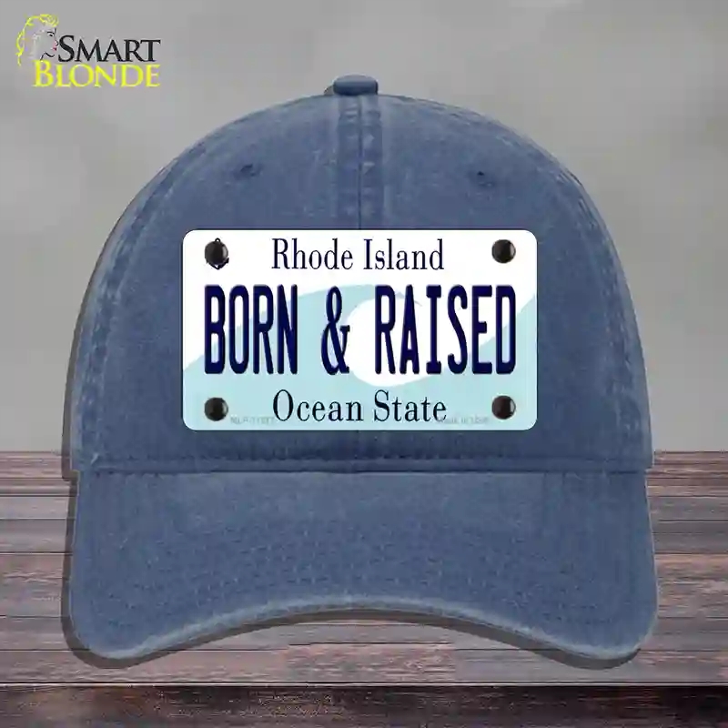 HAT11-MLP-11217 4 x 2.2 in. Born & Raised Rhode Island State Novelty License Plate Hat, Navy - Unconstructed Cotton
