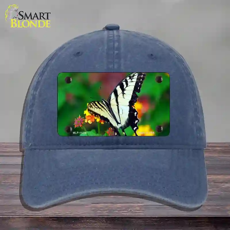 HAT11-MLP-11236 4 x 2.2 in. Butterfly Black & White Novelty License Plate Hat, Navy - Unconstructed Cotton
