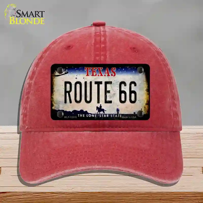 HAT13-MLP-12510 4 x 2.2 in. Route 66 Texas Rusty Novelty License Plate Hat, Red - Unconstructed Cotton