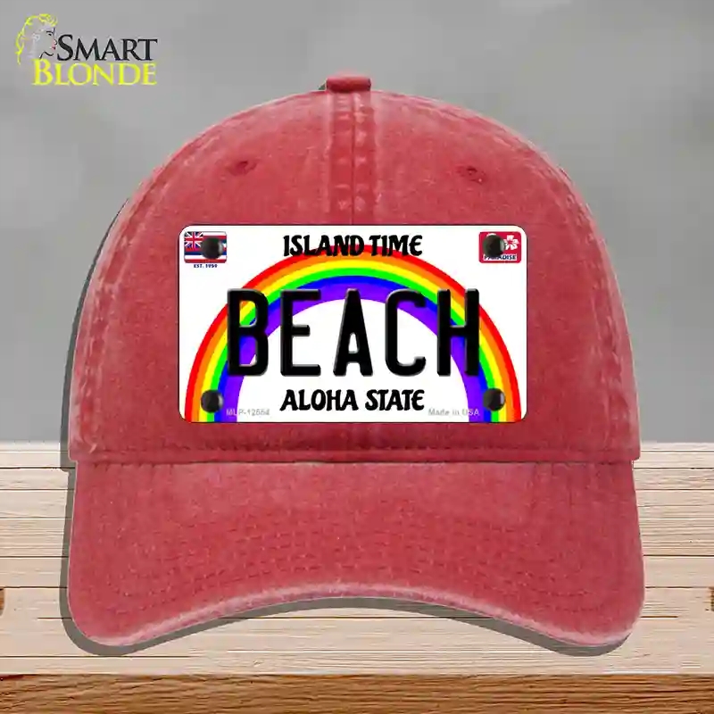 HAT13-MLP-12554 4 x 2.2 in. Beach Hawaii Novelty License Plate Hat, Red - Unconstructed Cotton