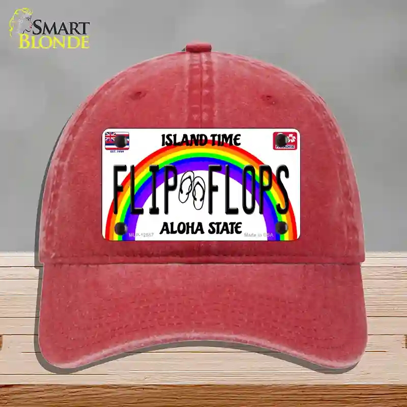 HAT13-MLP-12557 4 x 2.2 in. Flip Flops Hawaii Novelty License Plate Hat, Red - Unconstructed Cotton