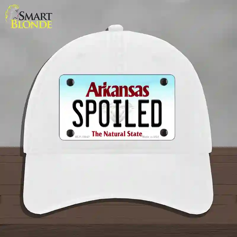 HAT14-MLP-10047 4 x 2.2 in. Spoiled Arkansas Novelty License Plate Hat, White - Unconstructed Cotton