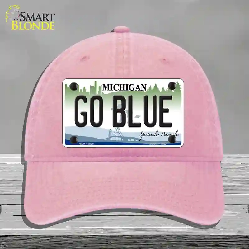 HAT12-MLP-11026 4 x 2.2 in. Go Blue Michigan Novelty License Plate Hat, Pink - Unconstructed Cotton