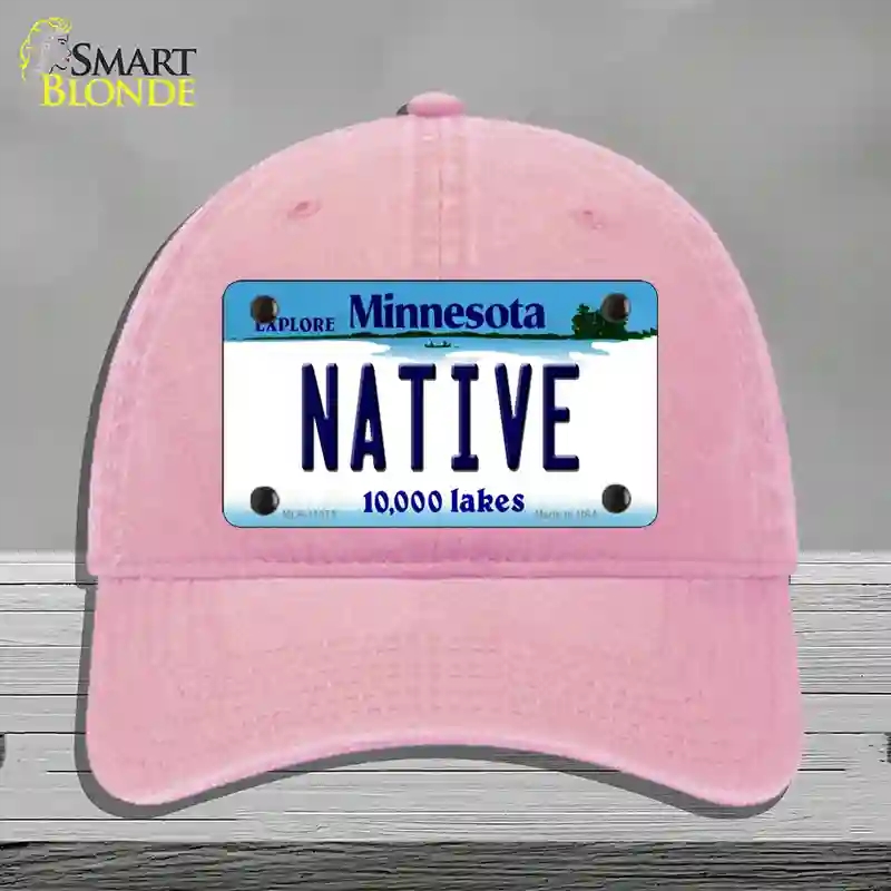 HAT12-MLP-11073 4 x 2.2 in. Native Minnesota State Novelty License Plate Hat, Pink - Unconstructed Cotton