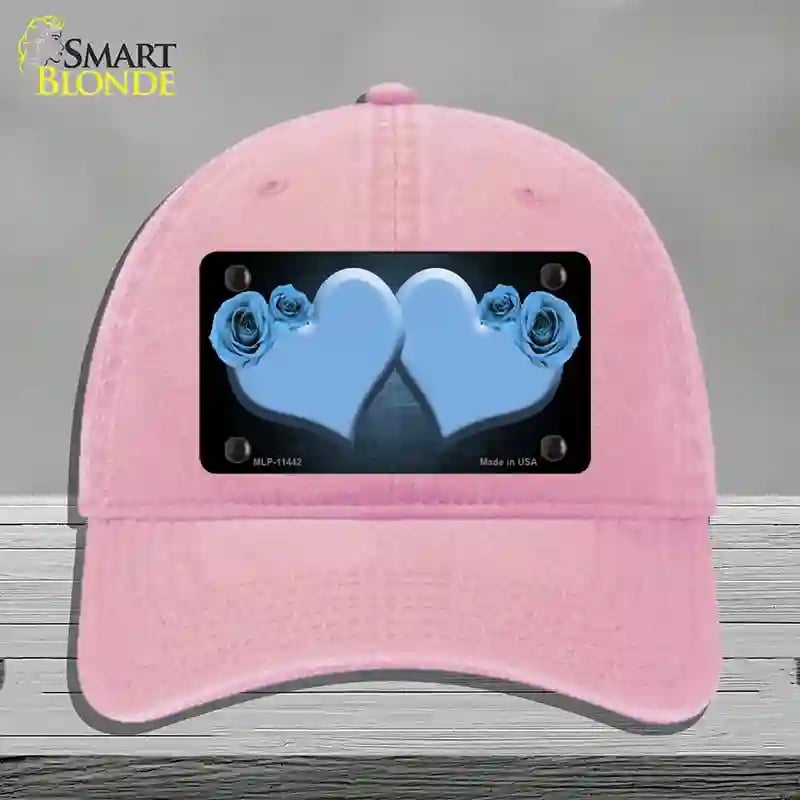 HAT12-MLP-11442 4 x 2.2 in. Hearts Over Roses in Light Blue Novelty License Plate Hat, Pink - Unconstructed Cotton
