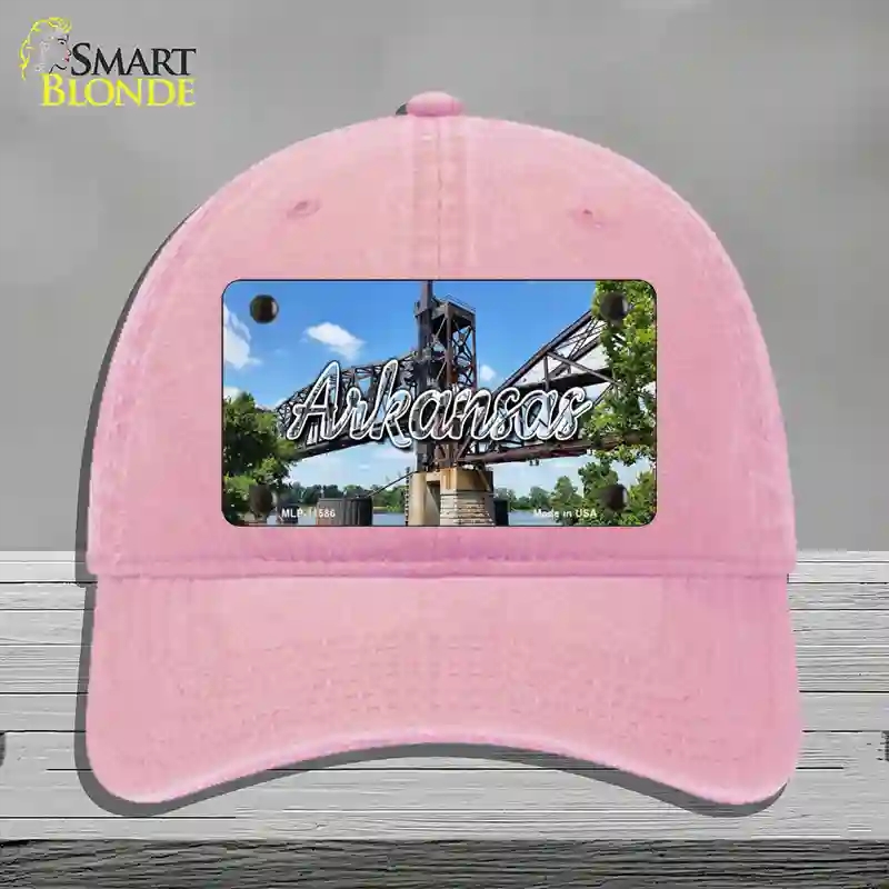 HAT12-MLP-11586 4 x 2.2 in. Arkansas Rusty Bridge State Novelty License Plate Hat, Pink - Unconstructed Cotton