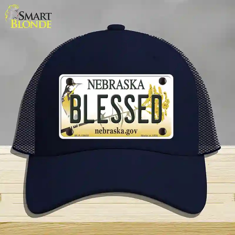 HAT16-MLP-10600 4 x 2.2 in. Blessed Nebraska Novelty License Plate Hat, Navy - Mesh