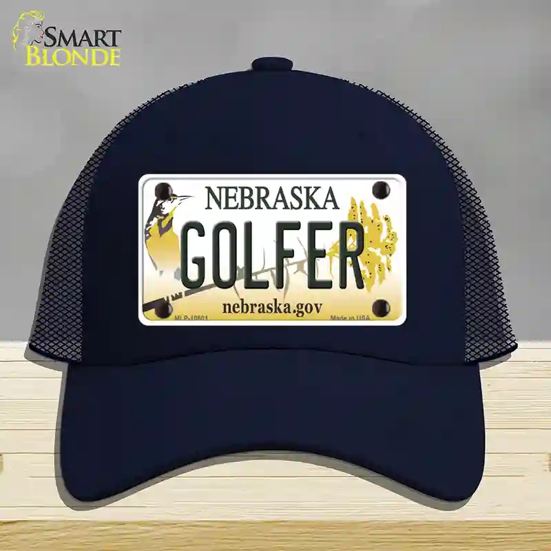 HAT16-MLP-10601 4 x 2.2 in. Golfer Nebraska Novelty License Plate Hat, Navy - Mesh