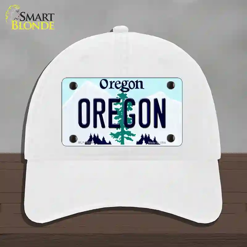 HAT14-MLP-10338 4 x 2.2 in. Oregon Tree Novelty License Plate Hat, White - Unconstructed Cotton