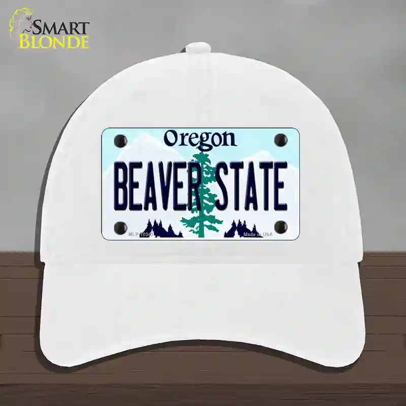 HAT14-MLP-10341 4 x 2.2 in. Beaver State Oregon Novelty License Plate Hat, White - Unconstructed Cotton