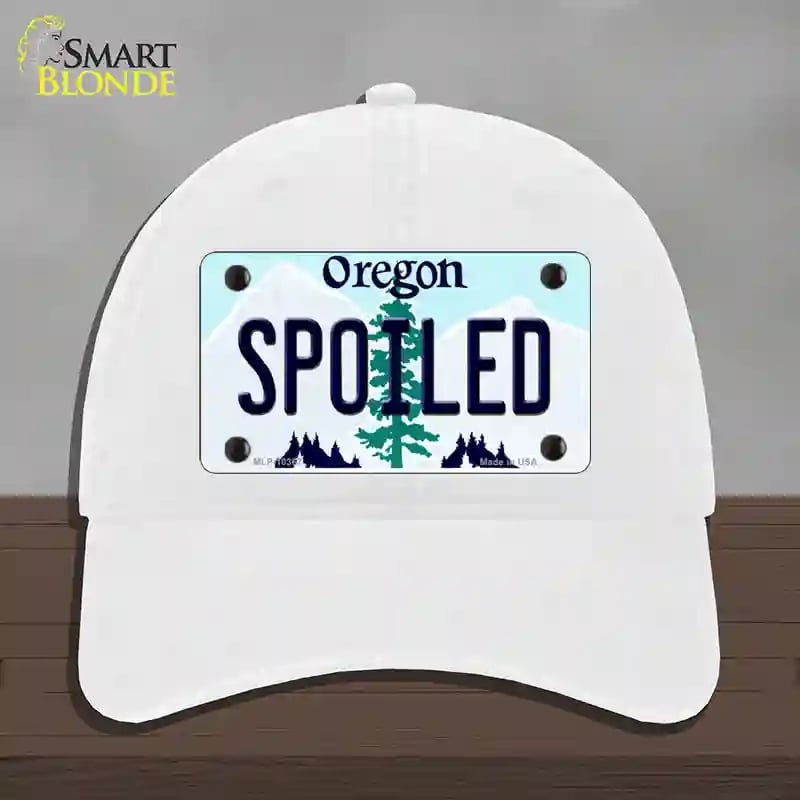 HAT14-MLP-10367 4 x 2.2 in. Spoiled Oregon Novelty License Plate Hat, White - Unconstructed Cotton