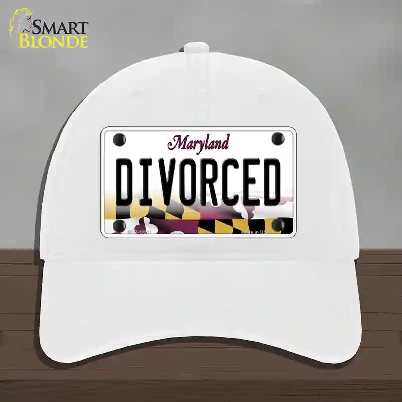 HAT14-MLP-10507 4 x 2.2 in. Divorced Maryland Novelty License Plate Hat, White - Unconstructed Cotton