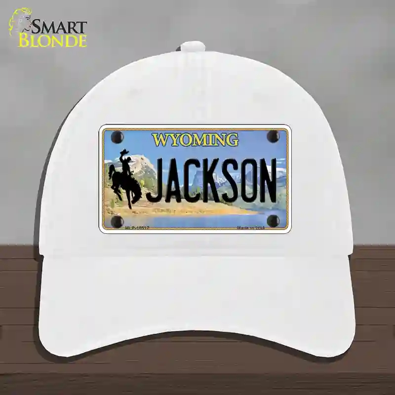 HAT14-MLP-10517 4 x 2.2 in. Jackson Wyoming Novelty License Plate Hat, White - Unconstructed Cotton