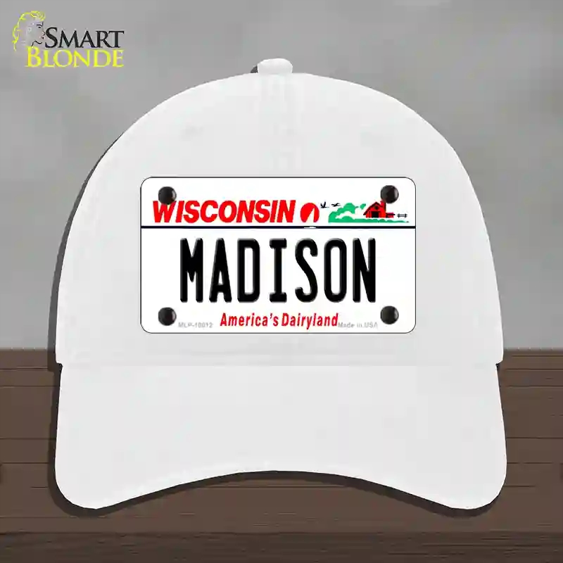 HAT14-MLP-10612 4 x 2.2 in. Madison Wisconsin Novelty License Plate Hat, White - Unconstructed Cotton
