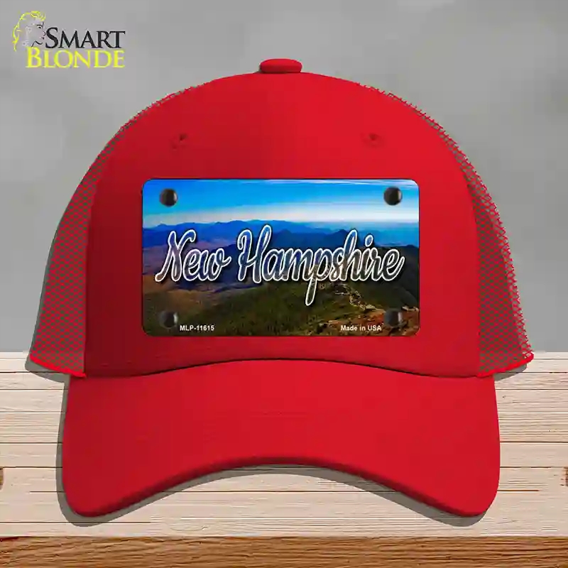 HAT17-MLP-11615 4 x 2.2 in. Hampshire Mountain Range State Novelty License Plate Hat, Red - Mesh