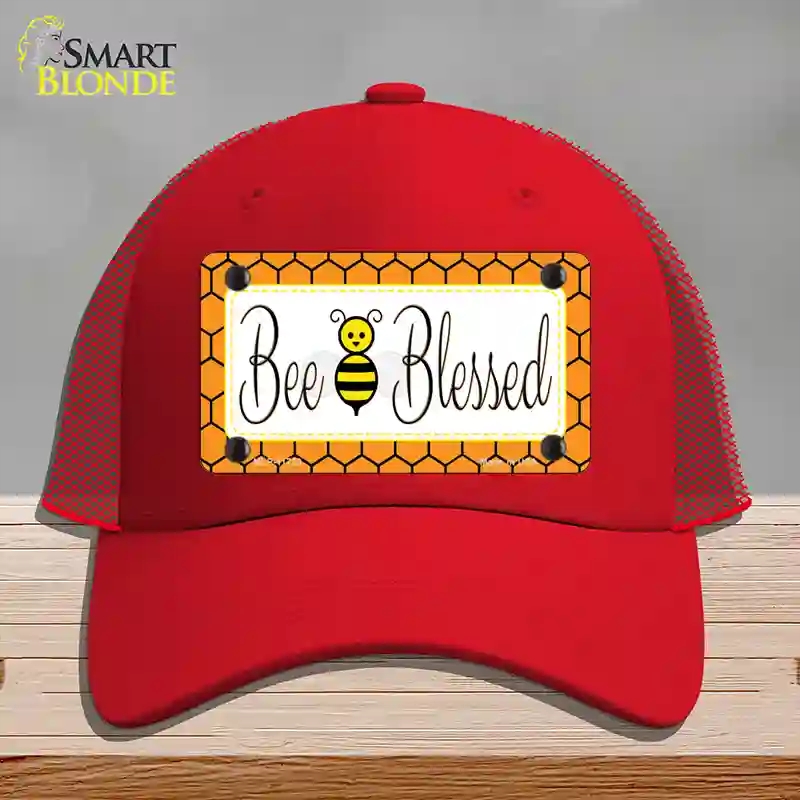 HAT17-MLP-11723 4 x 2.2 in. Bee Blessed Simple Novelty License Plate Hat, Red - Mesh